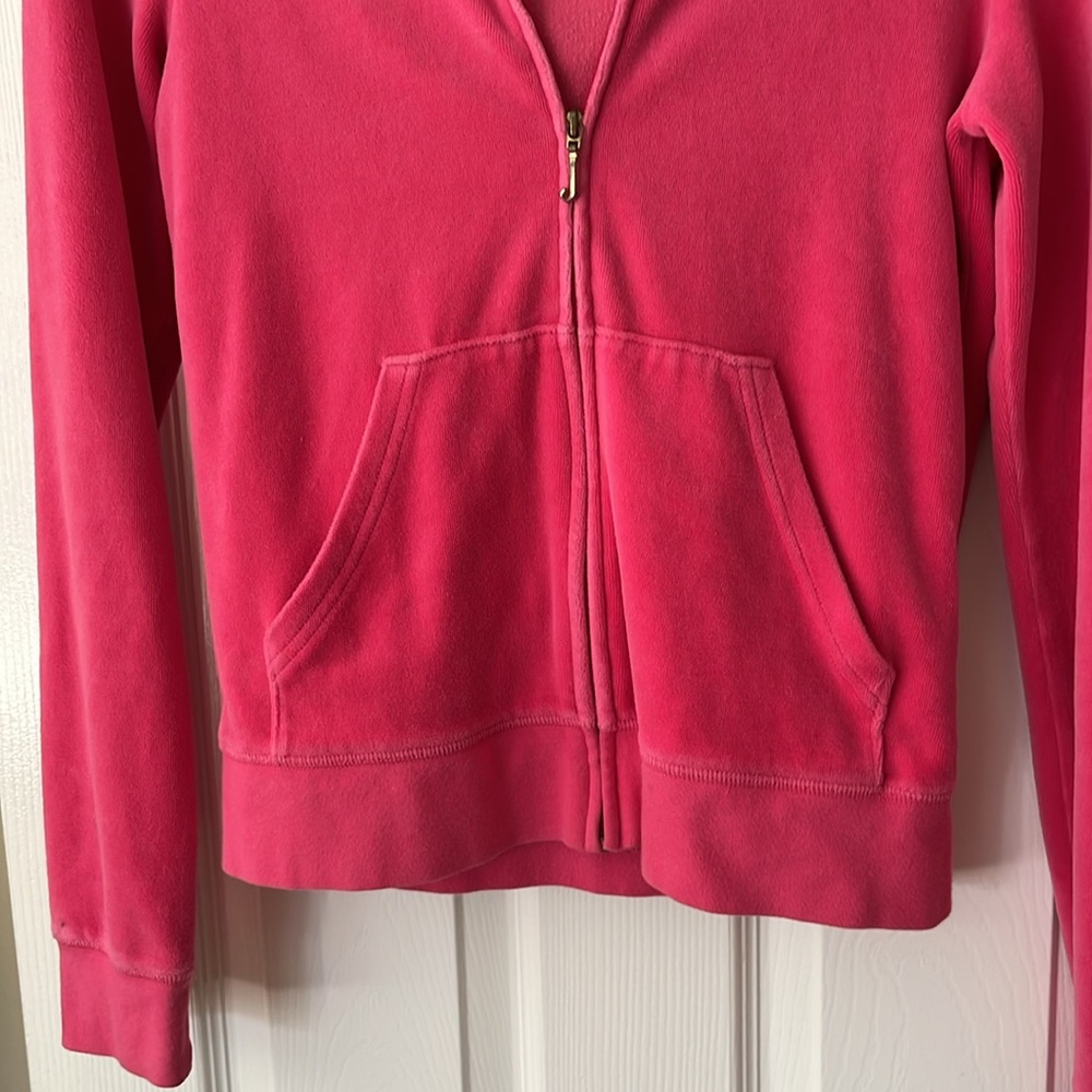 Juicy Couture Y2K VTG hot pink velour track  hoodie ChooseJuicy gold glitter Med - Picture 5 of 16